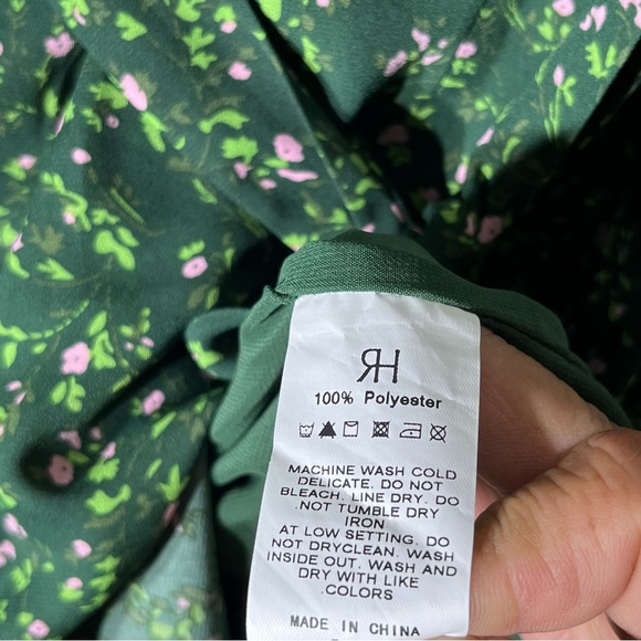 RIHOAS The V Neck Frill Trim Midi Grass Green Dress Sz S NWT - Picture 6 of 6